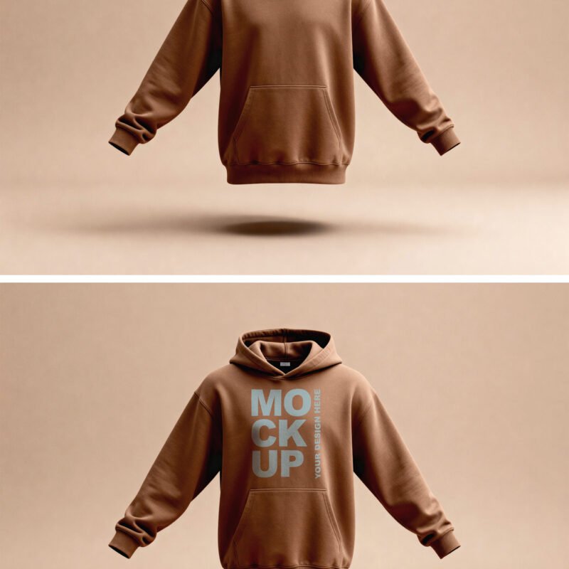 Preview of a Minimalistic Floating Brown Oversized Hoodie Mockup