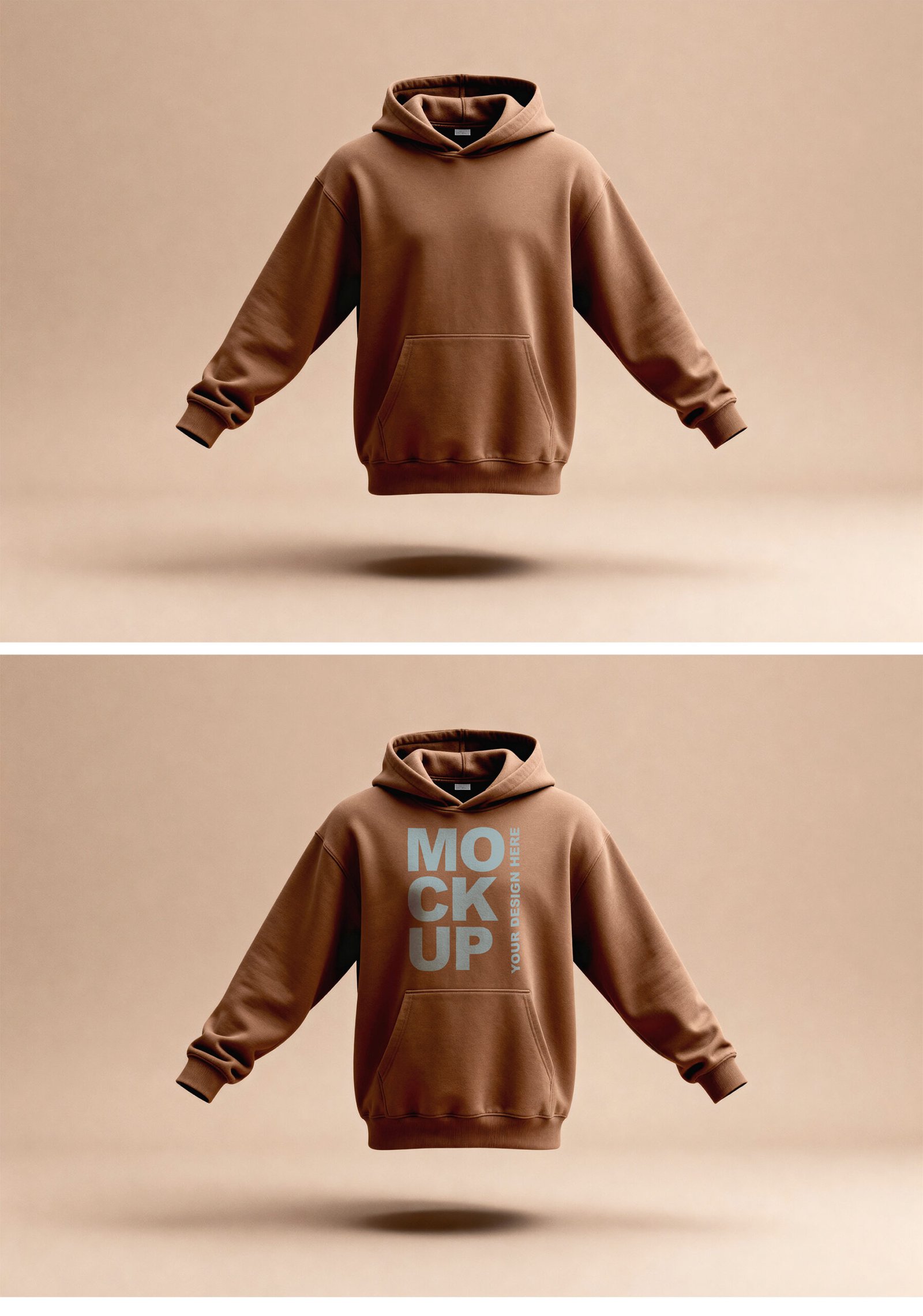 Preview of a Minimalistic Floating Brown Oversized Hoodie Mockup