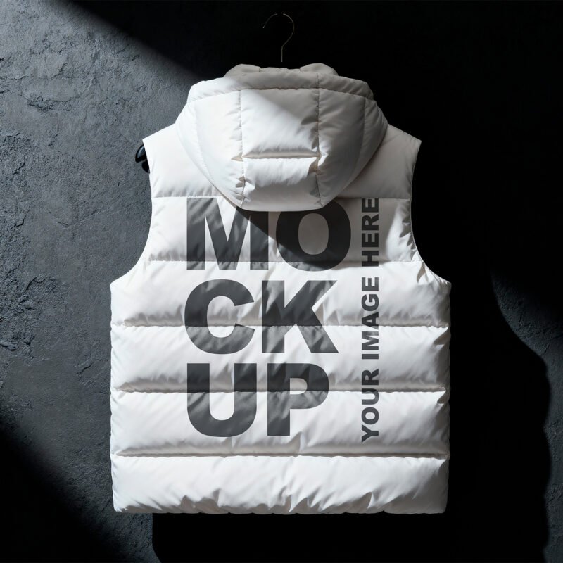 Thumbnail of a White Puffer Vest Back View Mockup