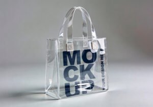Transparent PVC Tote Bag Mockup on Minimal Studio Background - Thumbnail Thumbnail of a Transparent PVC Tote Bag Mockup on Minimal Studio Background