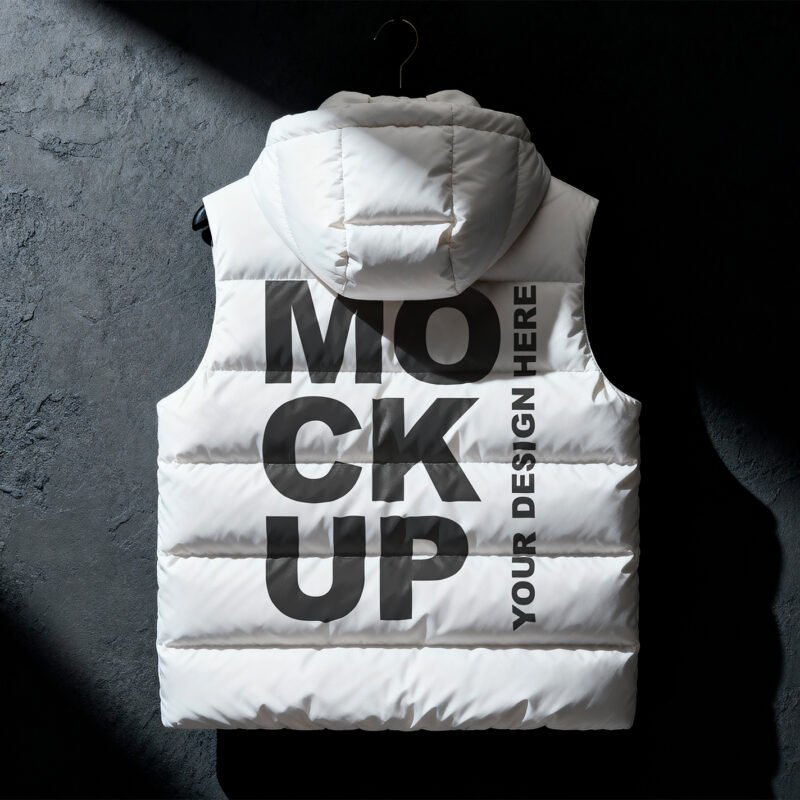 Thumbnail of a white hooded puffer vest mockup back view