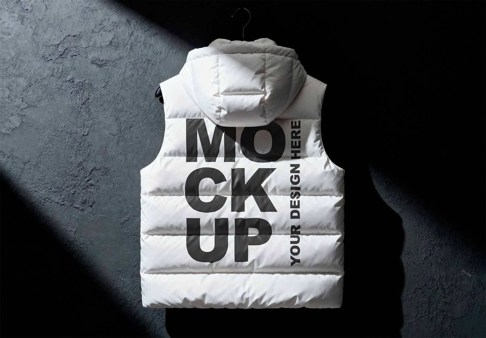 Thumbnail of a white hooded puffer vest mockup back view