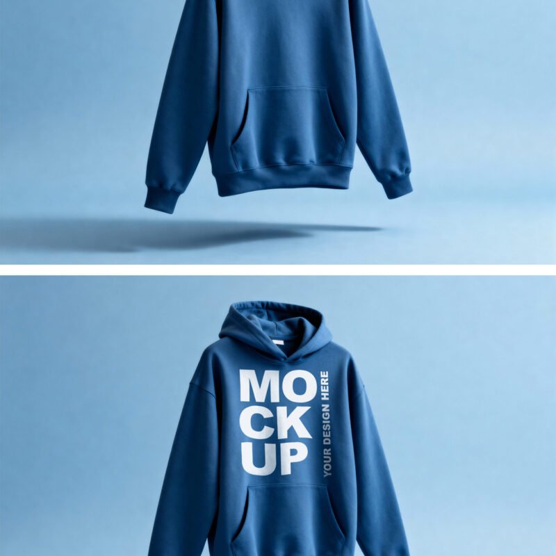 Preview of a Blue Oversized Floating Hoodie Mockup Front View