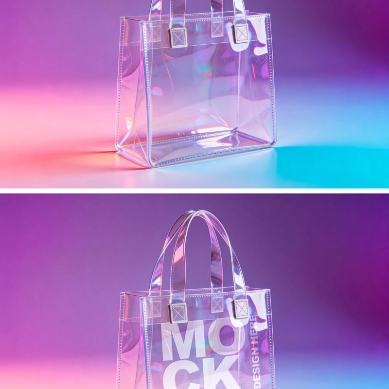 Preview of a Transparent Pvc Tote Bag Mockup On Cyberpunk Colors Background