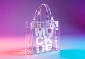 Transparent Pvc Tote Bag Mockup On Cyberpunk Colors Background -Thumbnail thumbnail of a Transparent Pvc Tote Bag Mockup On Cyberpunk Colors Background