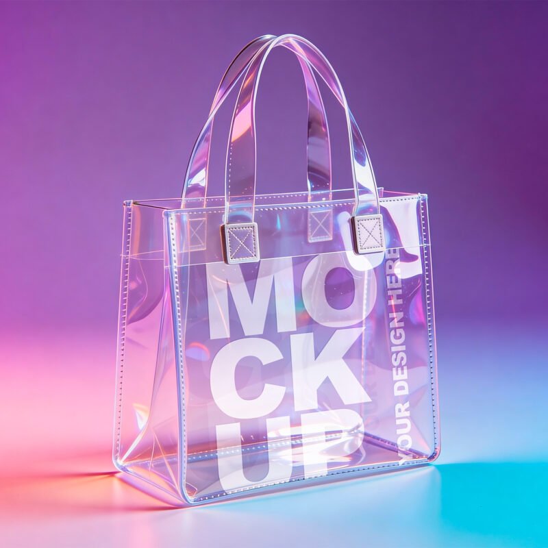 thumbnail of a Transparent Pvc Tote Bag Mockup On Cyberpunk Colors Background
