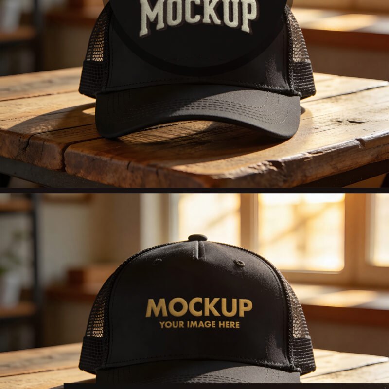 Black Trucker Cap Mockup