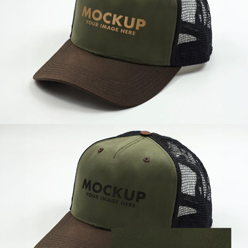 Olive Green Trucker Hat Mockup