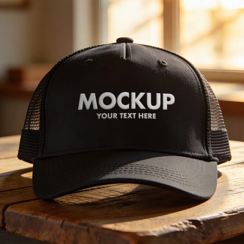 Black Trucker Cap Mockup
