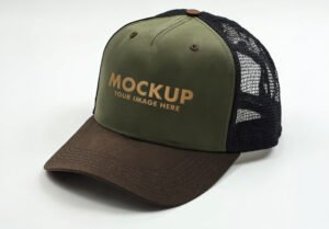 Olive Green Trucker Hat Mockup