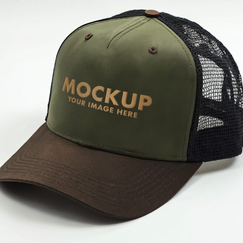 Olive Green Trucker Hat Mockup