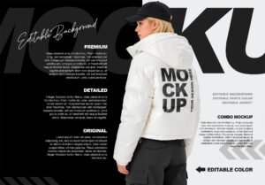 bmachina female white puffer jacket mockup rear view thumb