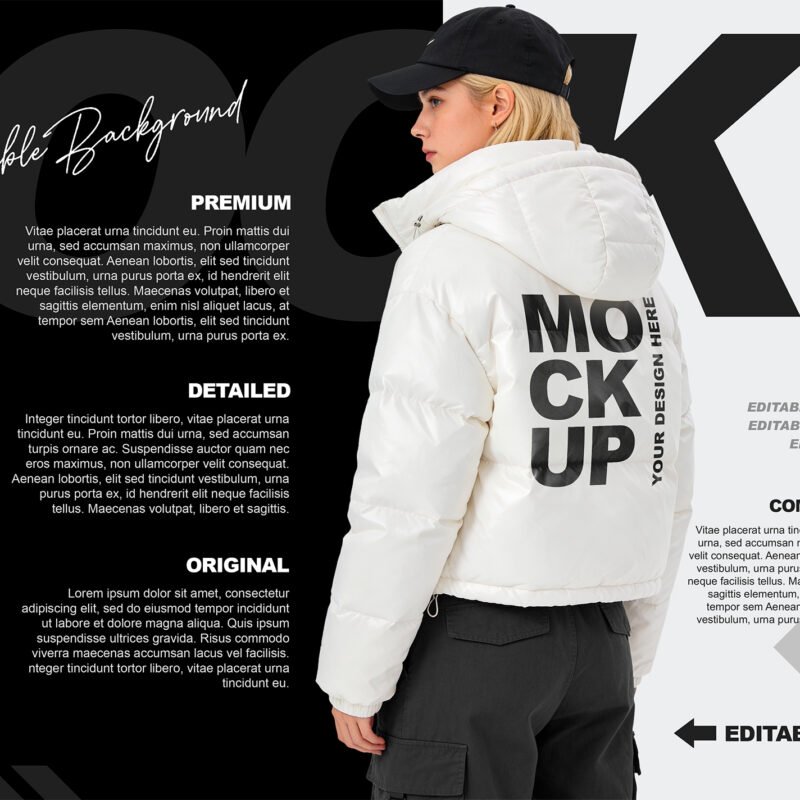 bmachina female white puffer jacket mockup rear view thumb