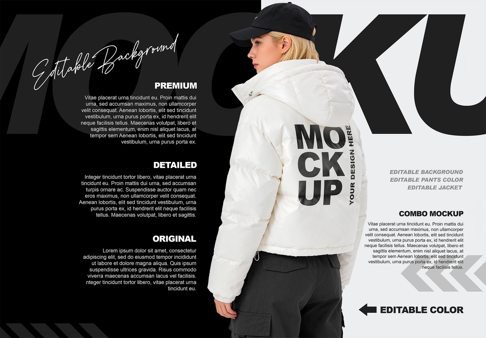 bmachina female white puffer jacket mockup rear view thumb