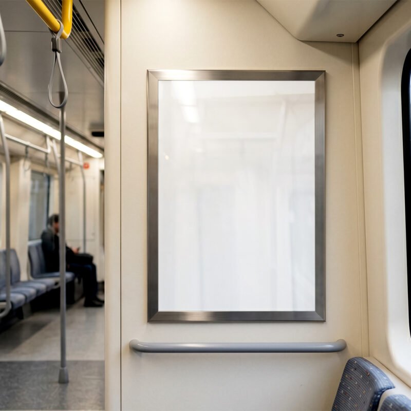 Vertical Poster Mockup Inside Subway Train Carriage