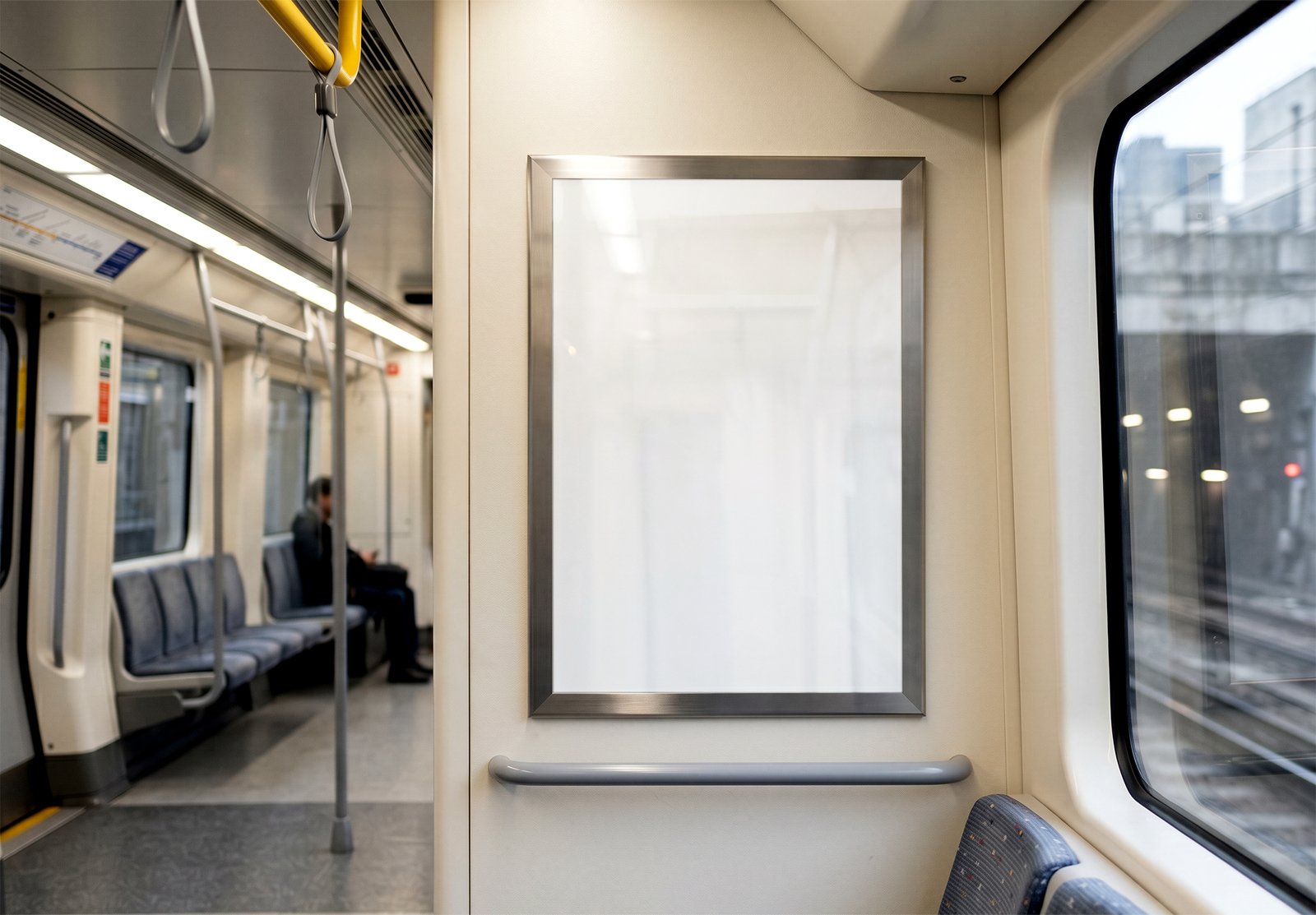 Vertical Poster Mockup Inside Subway Train Carriage