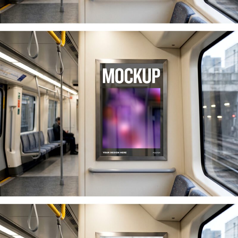 Vertical Poster Mockup Inside Subway Train Carriage - preview