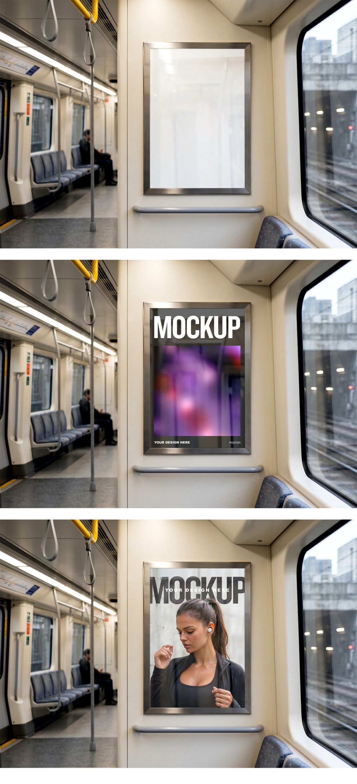 Vertical Poster Mockup Inside Subway Train Carriage - preview
