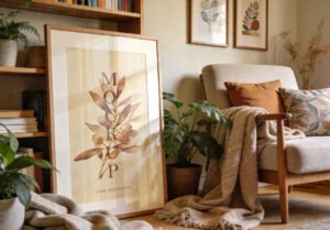 Vertical Wood Frame Mockup Cozy Boho Interior Thumbnail