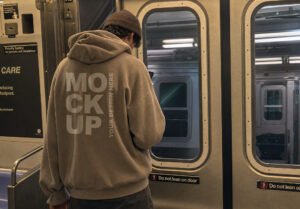 Beige Oversized Hoodie Mockup - NYC Subway thumbnail