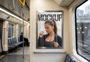 Vertical Poster Mockup Inside Subway Train Carriage - thumbnail