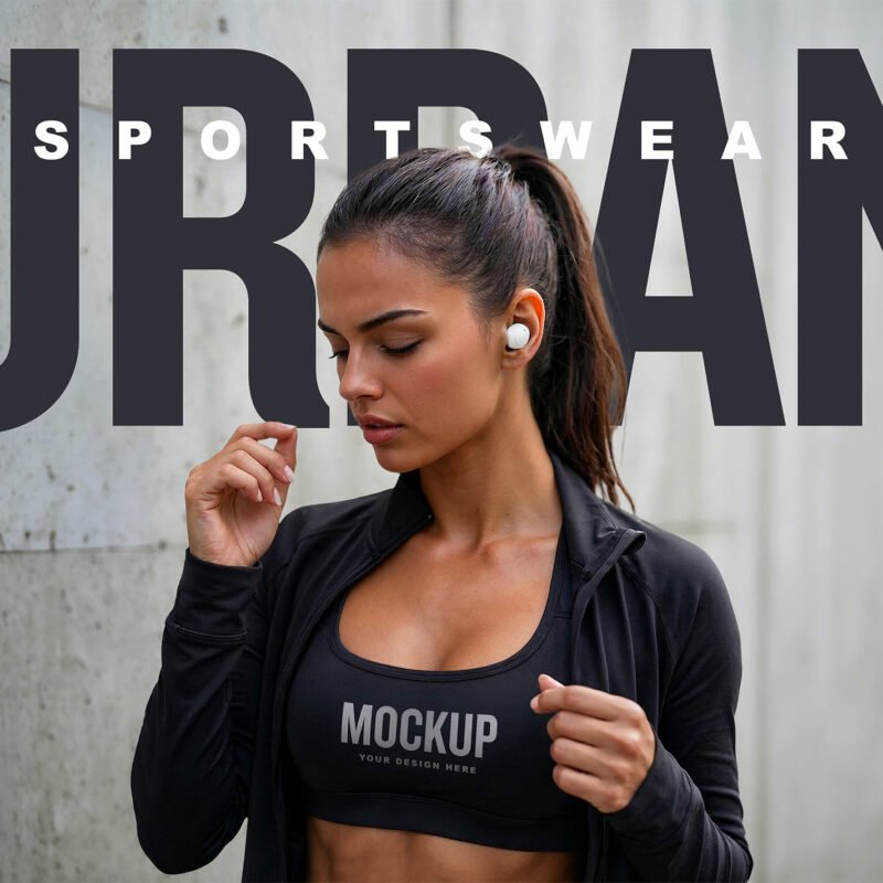 Sports Bra Mockup of Athletic Woman in Urban Setting - thumbnail