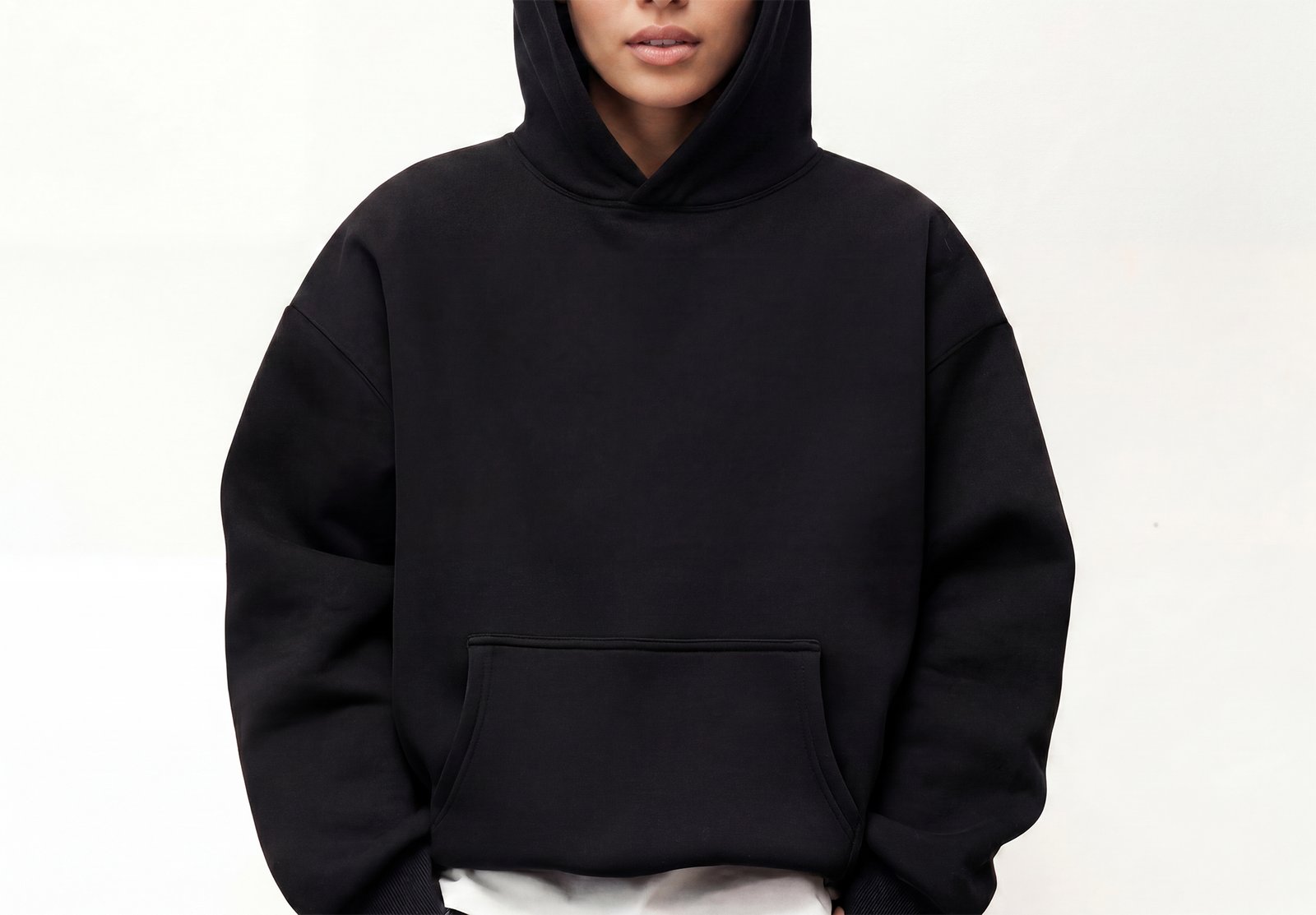 Oversized Hoodie Mockup on Model with Kangaroo Pocket PREV