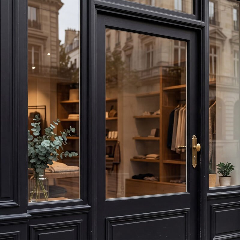 Shop Glass Window Mockup with Storefront Reflection PREV0