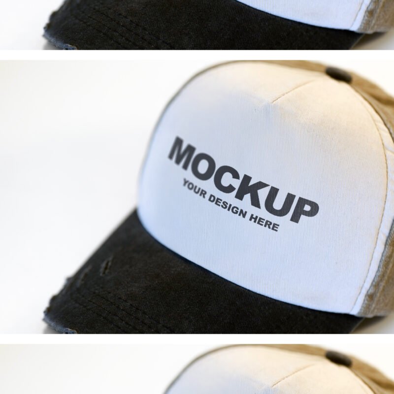 Preview of a Distressed Trucker Hat Mockup Close Up on White Background Distressed Trucker Hat Mockup Close Up on White Background
