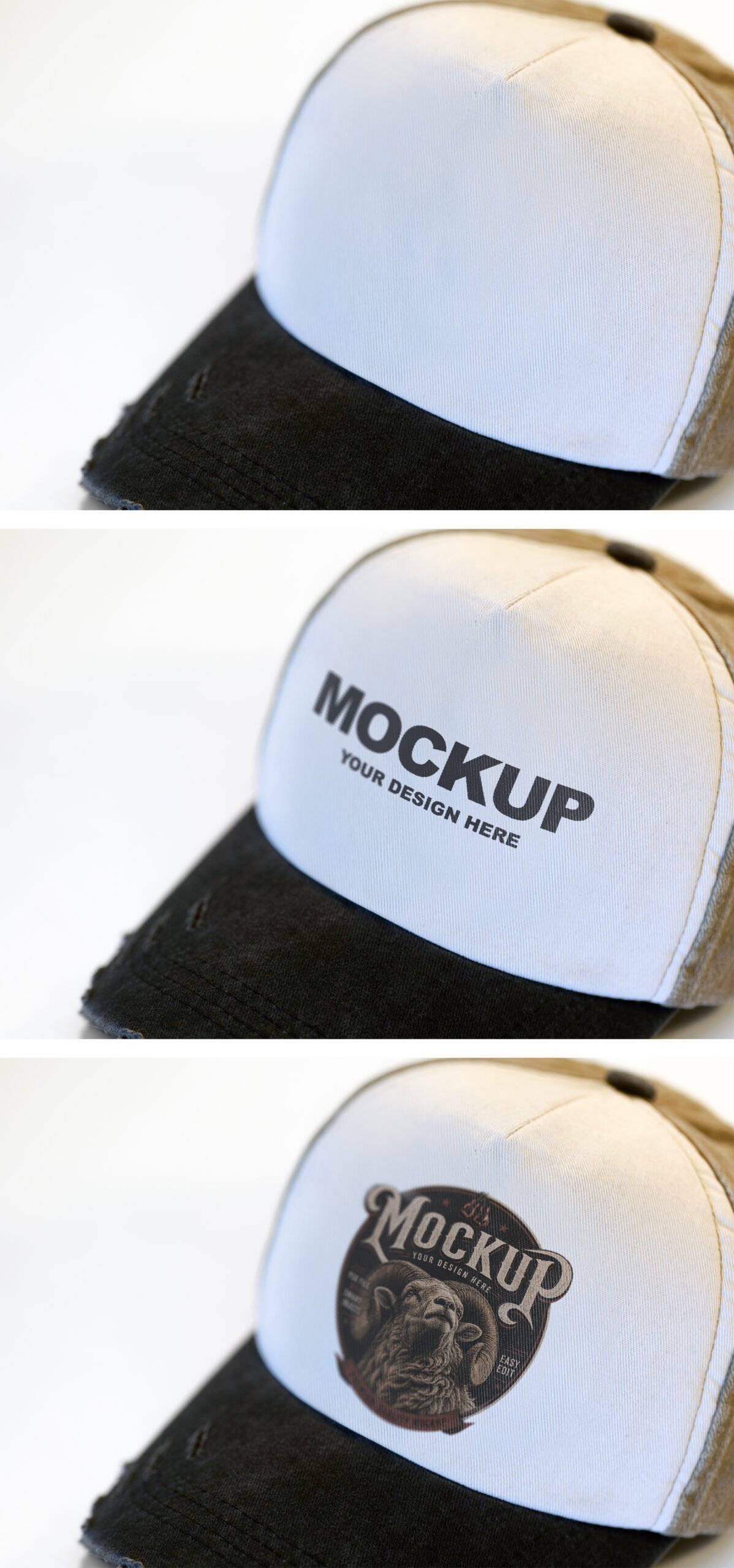 Preview of a Distressed Trucker Hat Mockup Close Up on White Background Distressed Trucker Hat Mockup Close Up on White Background