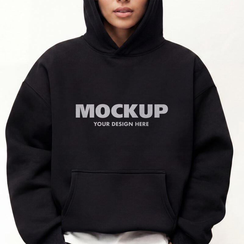 Oversized Hoodie Mockup on Model with Kangaroo Pocket thumbnail