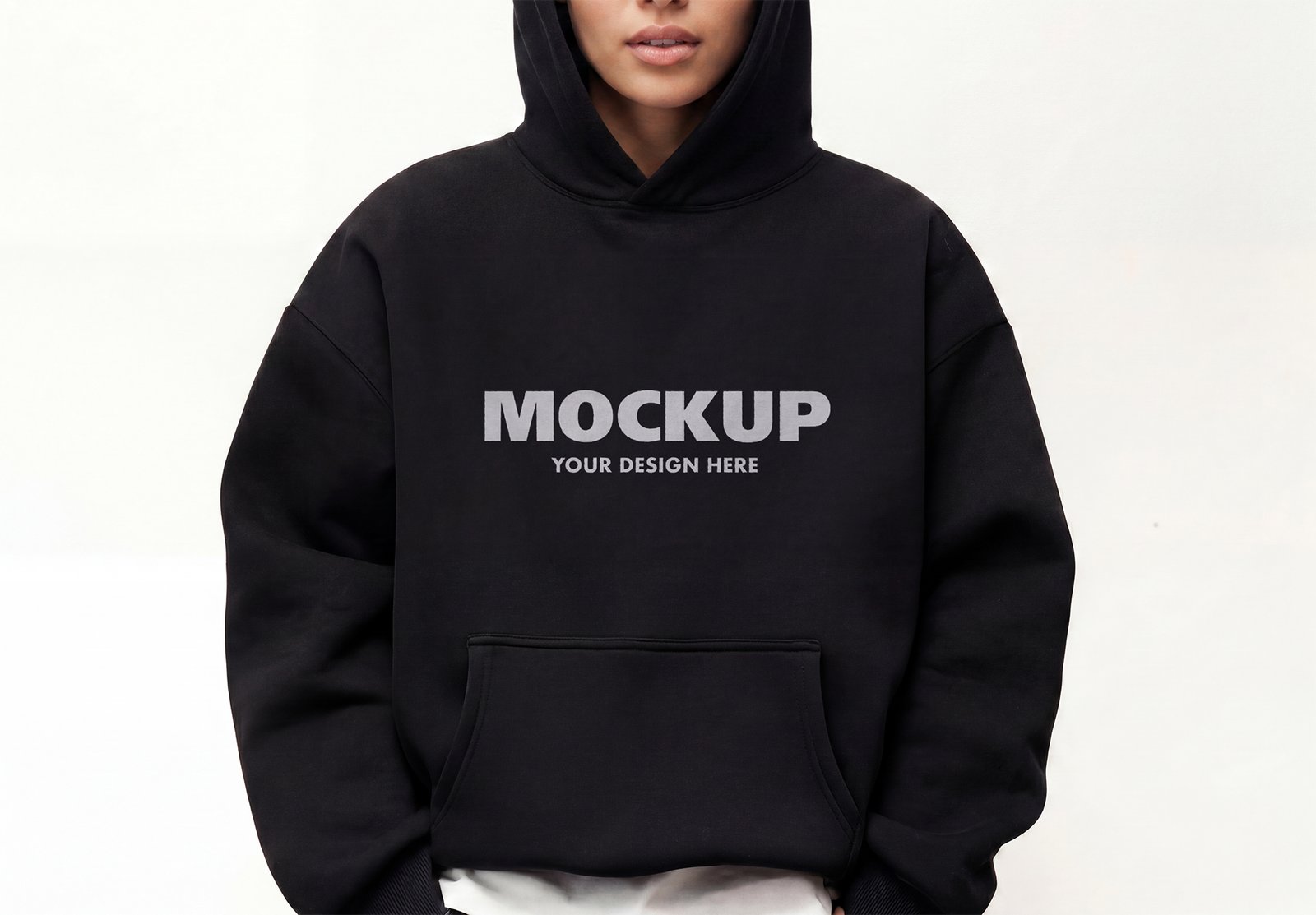 Oversized Hoodie Mockup on Model with Kangaroo Pocket thumbnail