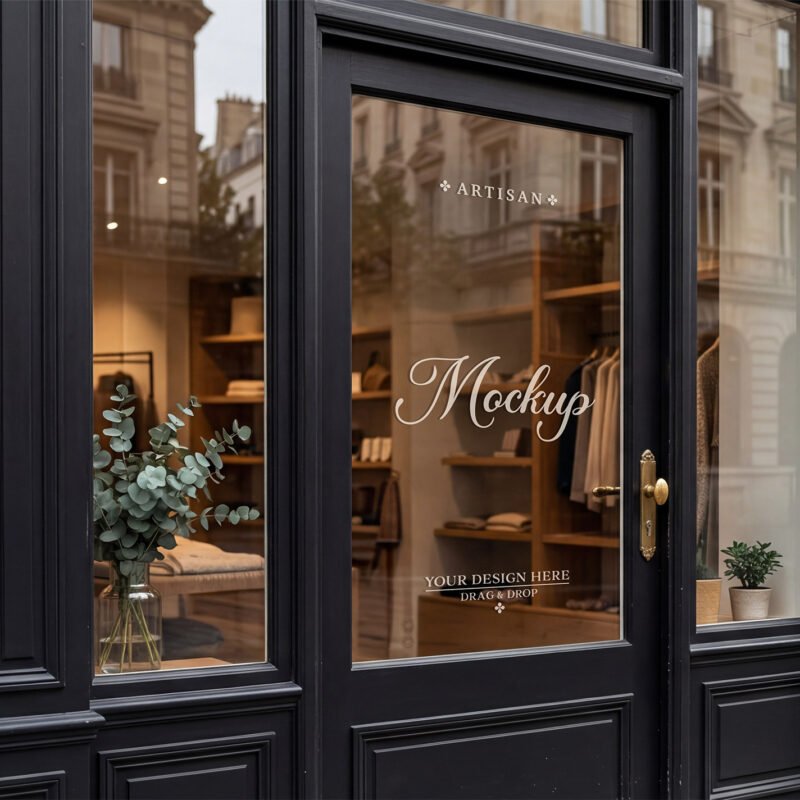 Shop Glass Window Mockup with Storefront Reflection thumbnail