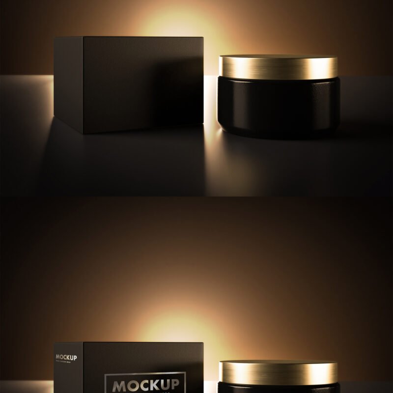 Cosmetic Bottle And The Box Mockup On A Dark Rising Eclipse Light preview1