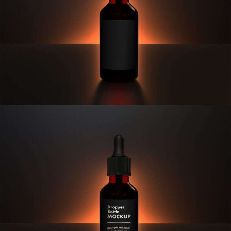 Dropper Bottle Mockup on a Dark Scene With Blooming Rising Eclipse Light Preview1
