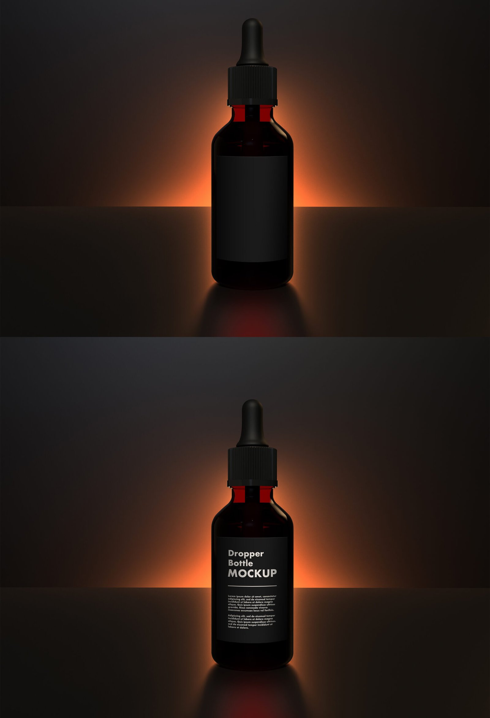 Dropper Bottle Mockup on a Dark Scene With Blooming Rising Eclipse Light Preview1