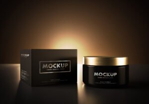 Cosmetic Bottle And The Box Mockup On A Dark Rising Eclipse Light thumbnail