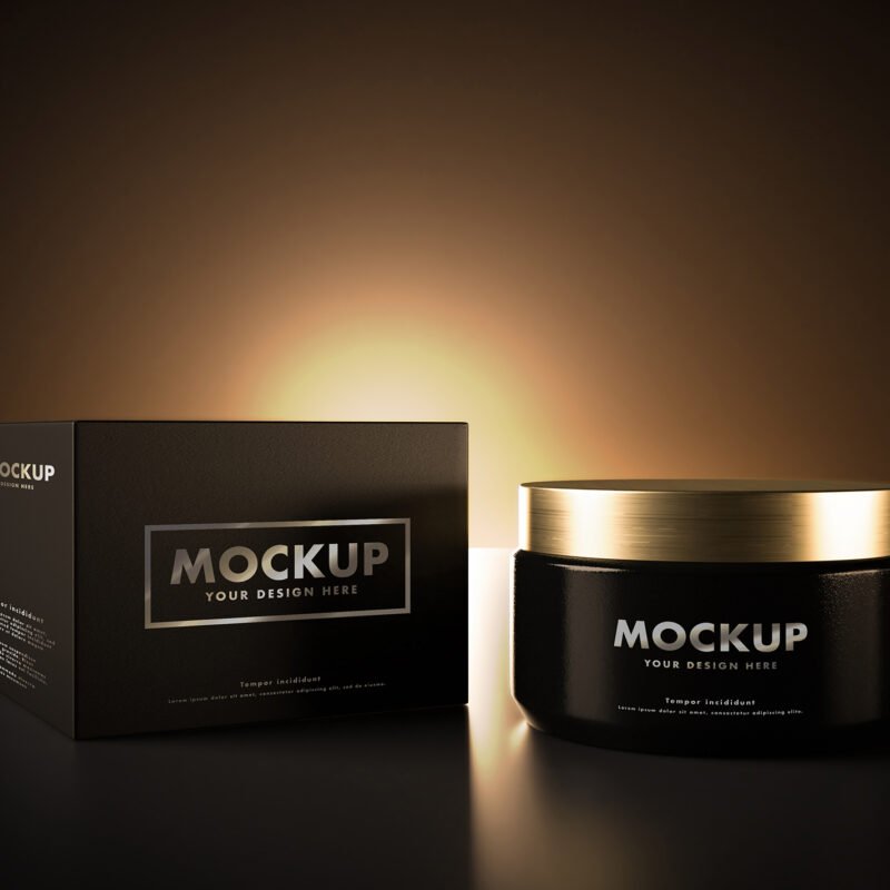 Cosmetic Bottle And The Box Mockup On A Dark Rising Eclipse Light thumbnail