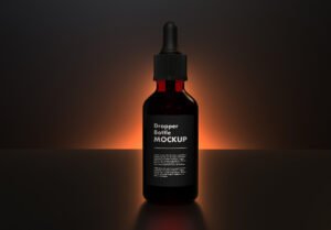 Dropper Bottle Mockup on a Dark Scene With Blooming Rising Eclipse Light Thumbnail