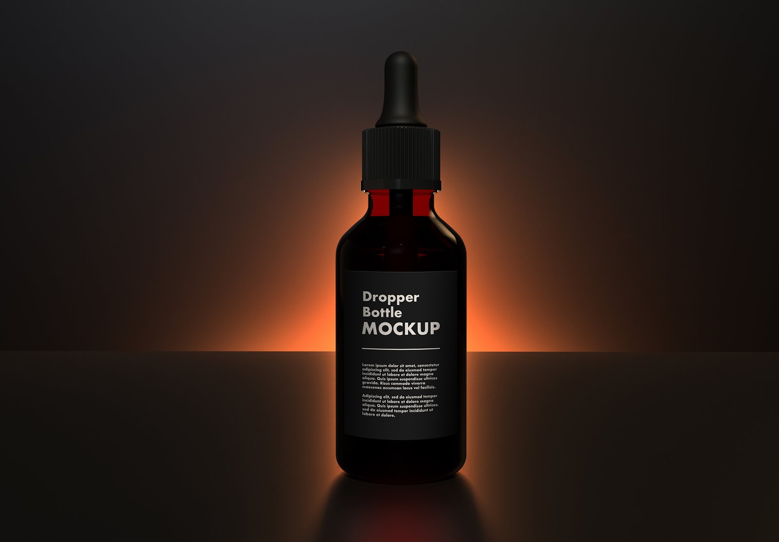 Dropper Bottle Mockup on a Dark Scene With Blooming Rising Eclipse Light Thumbnail