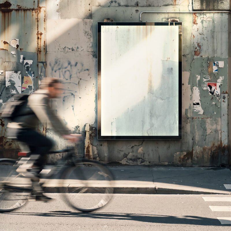 Outdoor Advertising Poster Mockup With Blurred Cyclist Prev