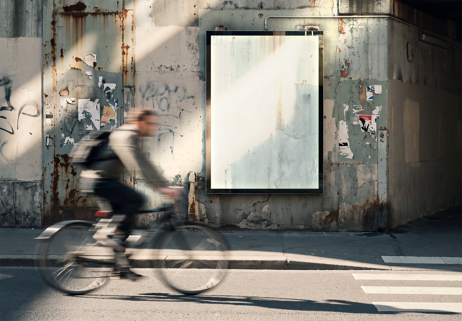 Outdoor Advertising Poster Mockup With Blurred Cyclist Prev