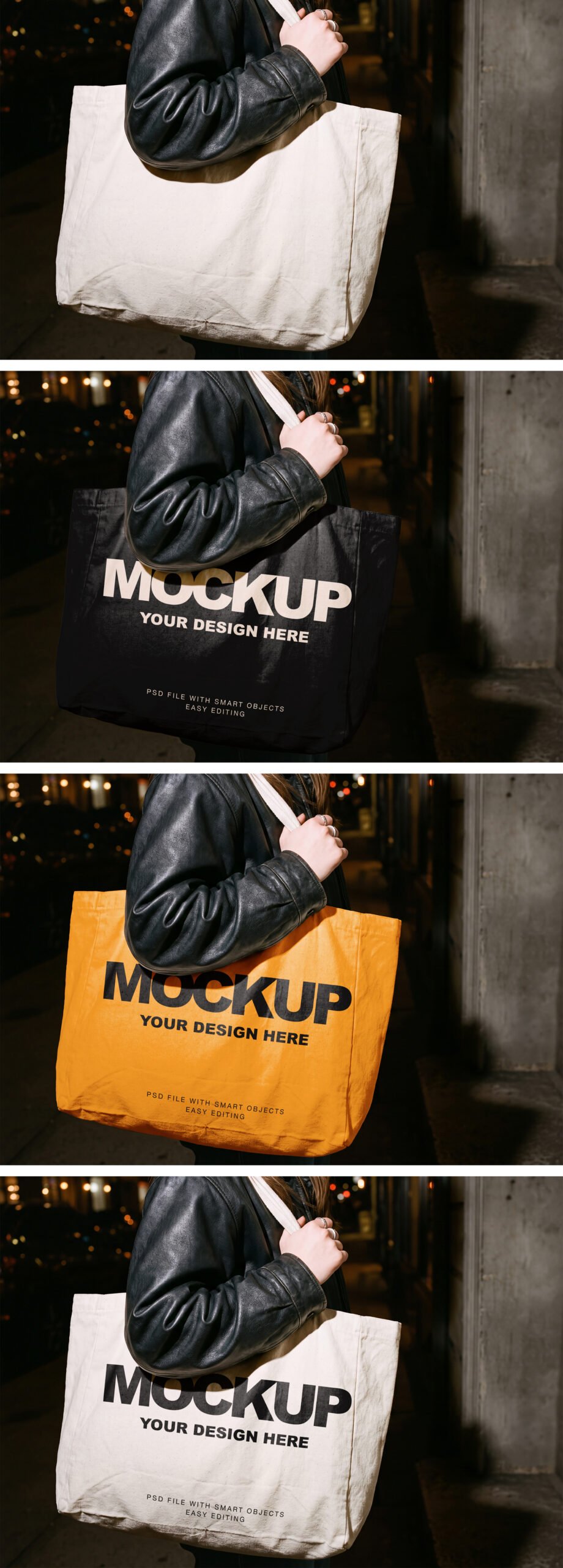 Woman Canvas Tote Bag Mockup Night Street Style Preview1