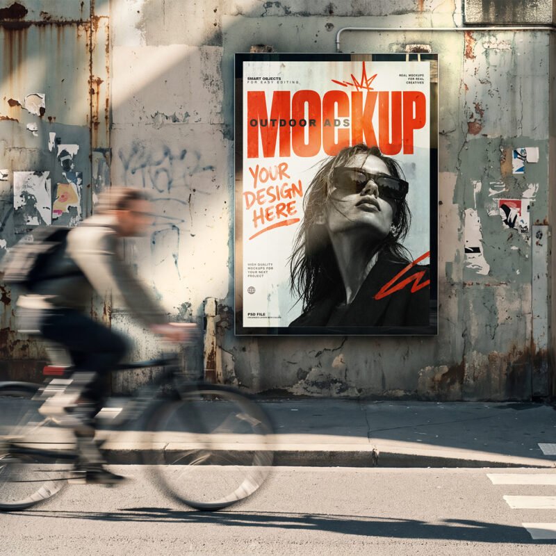Outdoor Advertising Poster Mockup With Blurred Cyclist Thumbnail