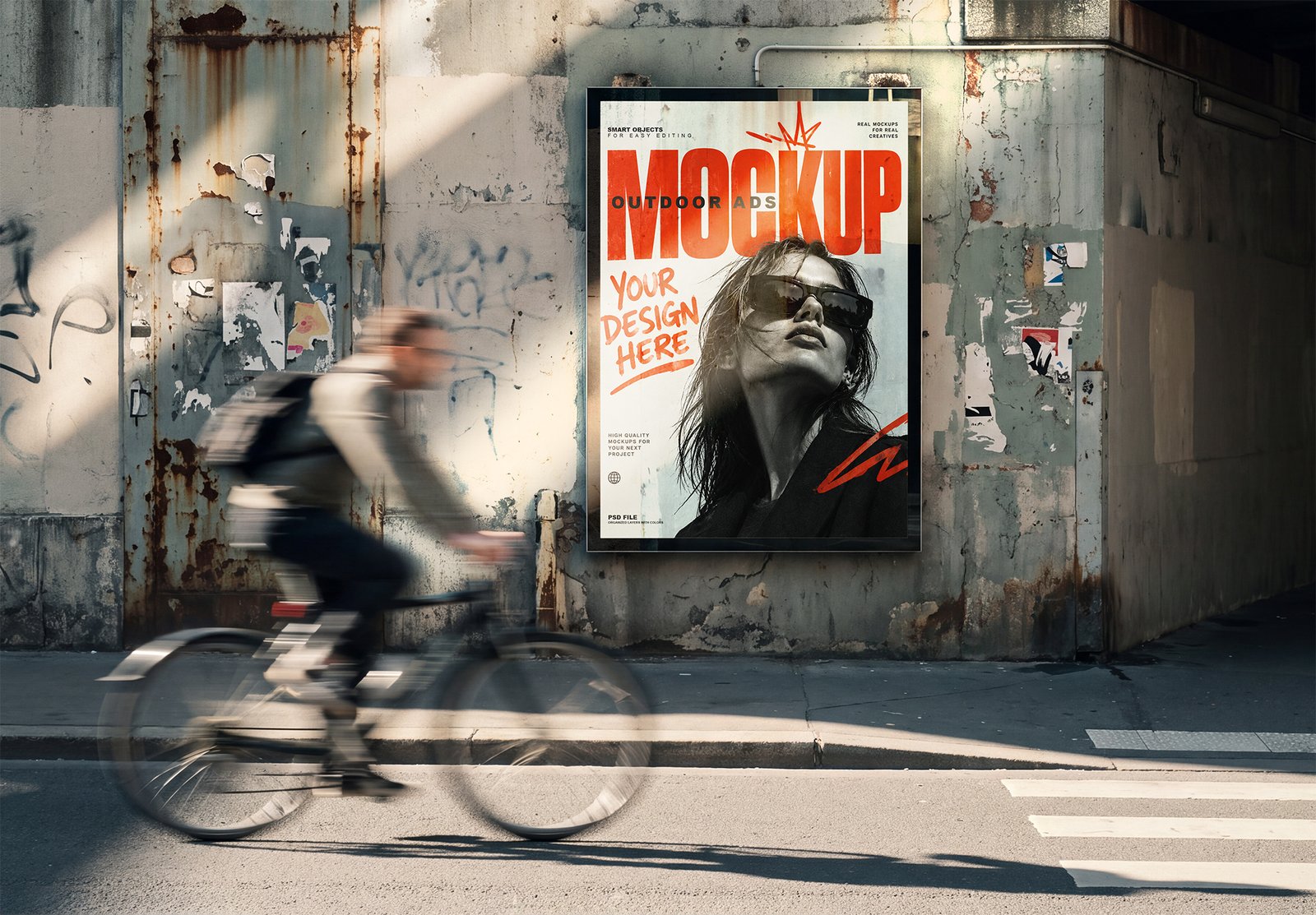 Outdoor Advertising Poster Mockup With Blurred Cyclist Thumbnail