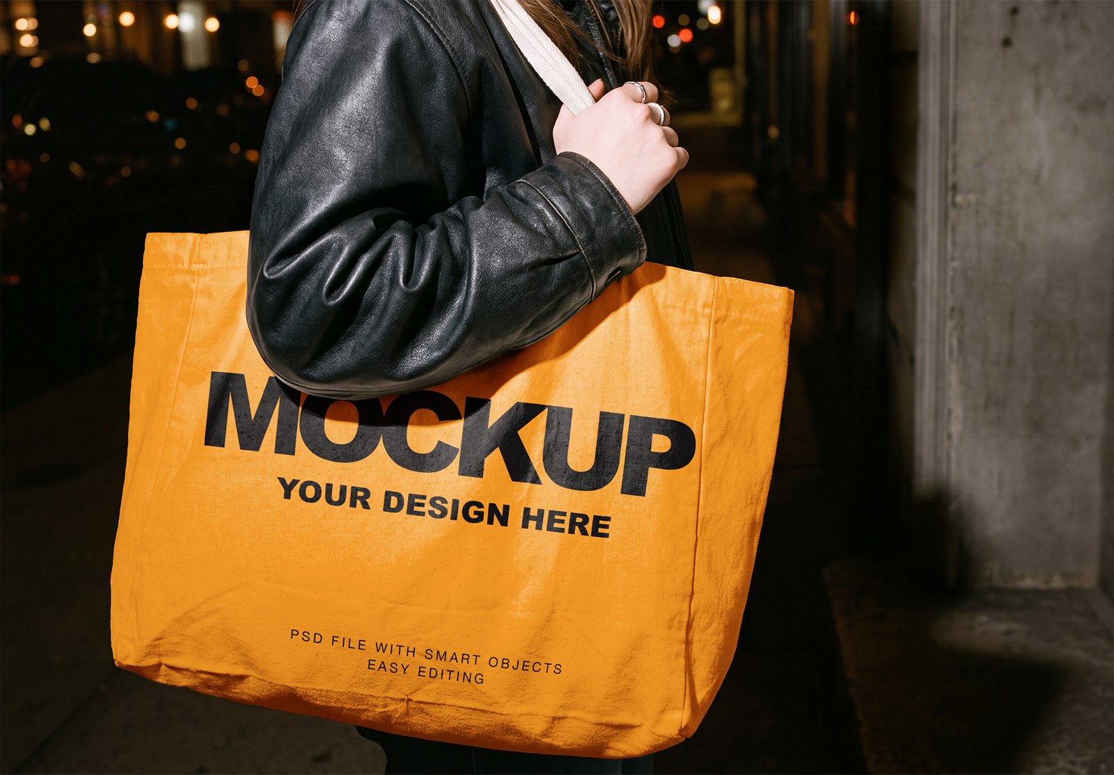 PREV1-Woman Canvas Tote Bag Mockup Night Street Style