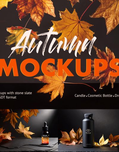 Autumn Leaves & Slate Mockups – Set of 4 Photoshop Templates