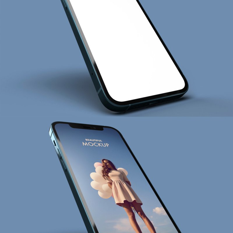 Iphone Pro Mockup on a Blue Background in Perspective View
