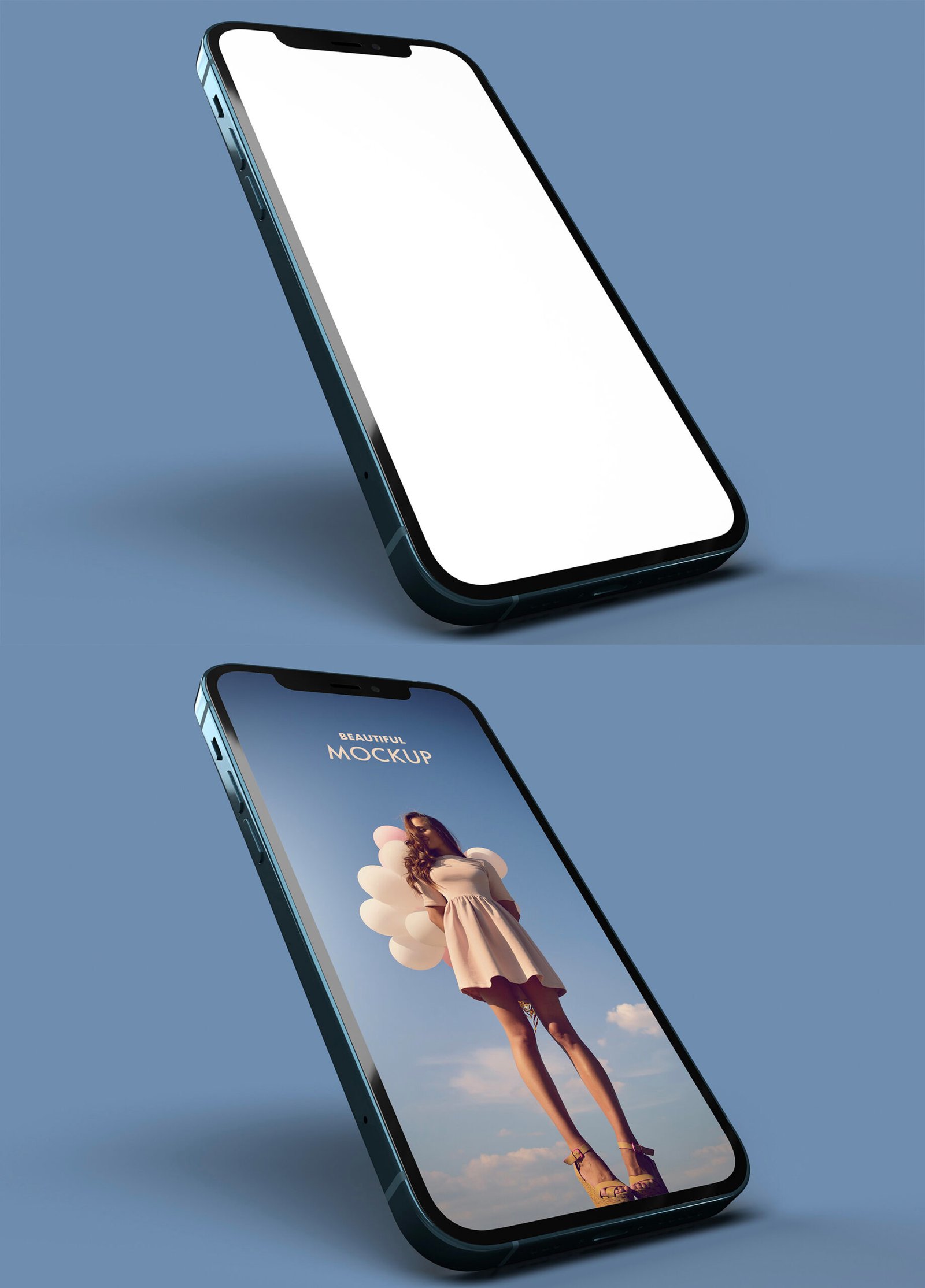 Iphone Pro Mockup on a Blue Background in Perspective View