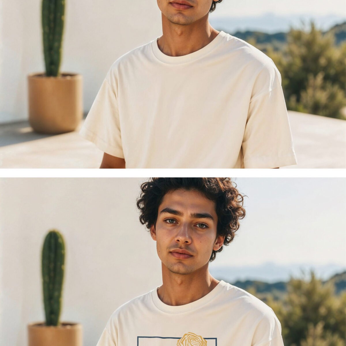 men’s t-shirt mockup in minimal outdoor setting